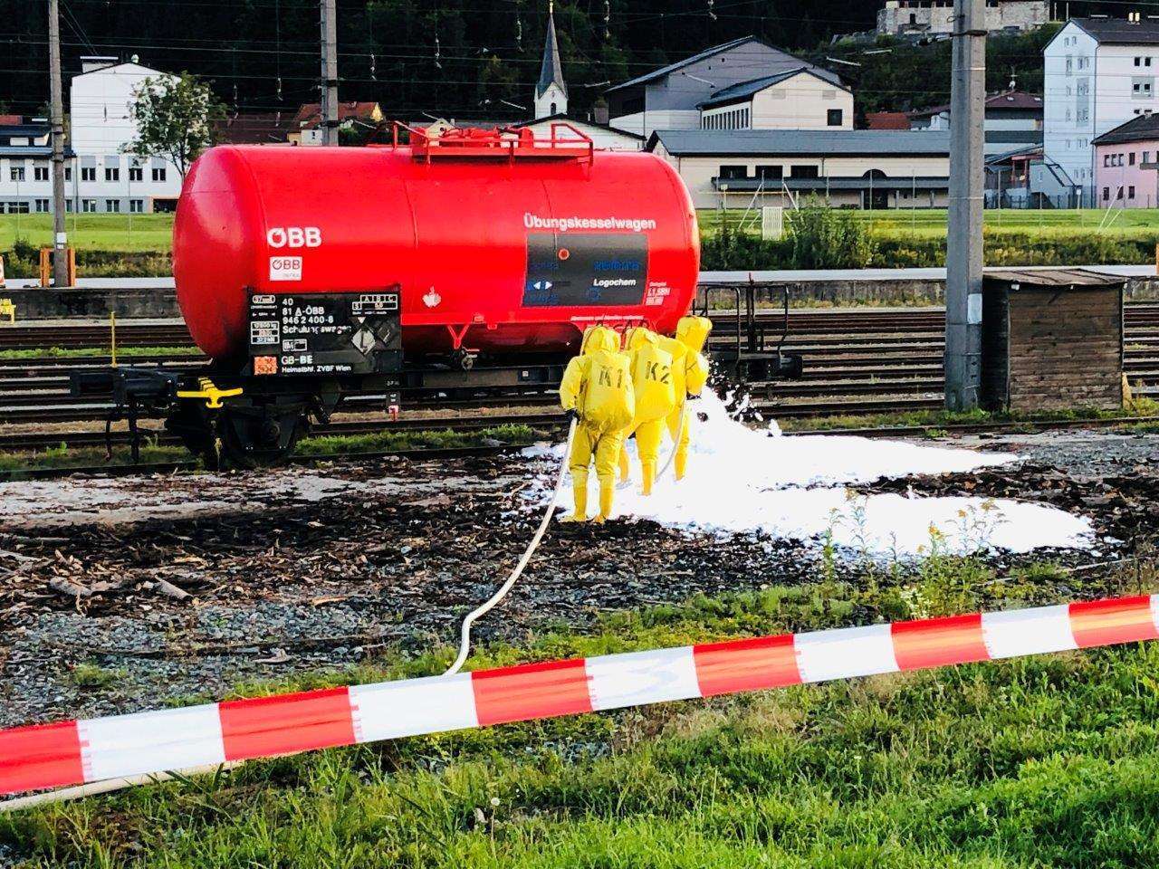 Gefahrstoffübung mit dem Kesselwaggon der ÖBB