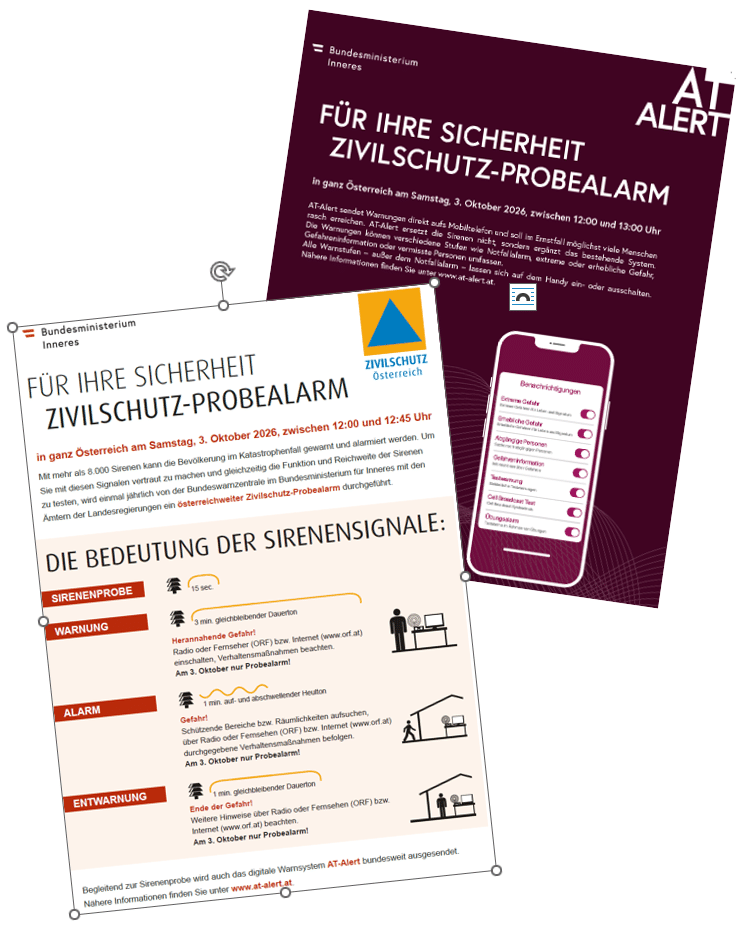 Zivilschutz-Probealarm mittels AT-Alert und Sirene